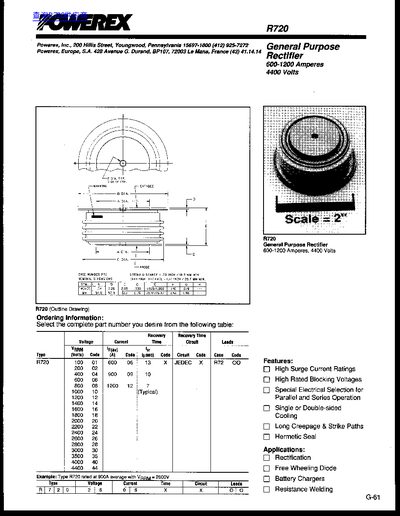 Powerex R720 General Purpose Rectifier Datasheet - cover page