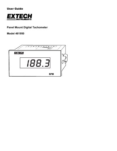 Extech Model 461950 Panel Mount Digital Tachometer User Guide - cover page