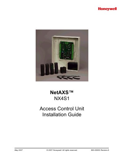 Honeywell NX4S1 Access Control Unit Installation Guide - cover page