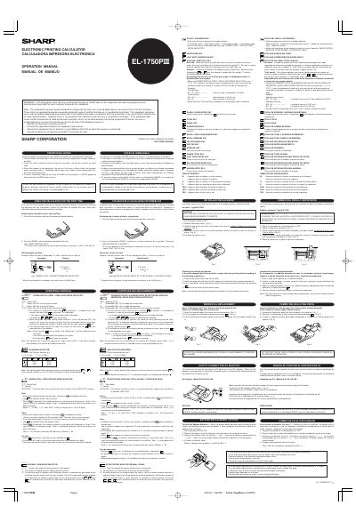 Sharp EL-1750PIIII Electronic Printing Calculator Operation Manual