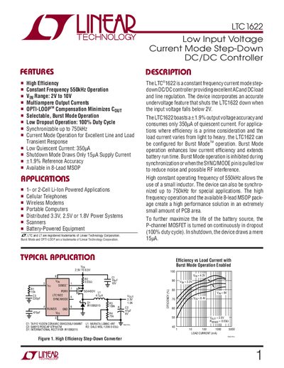 Linear Technology LTC1622 Low Input Voltage Current Mode Step‑Down DC/DC Controller Handbook - cover page
