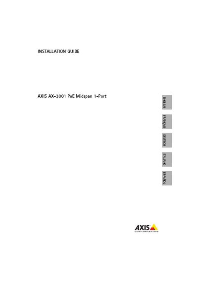 Axis AX-3001 PoE Midspan 1-Port Installation Guide - cover page