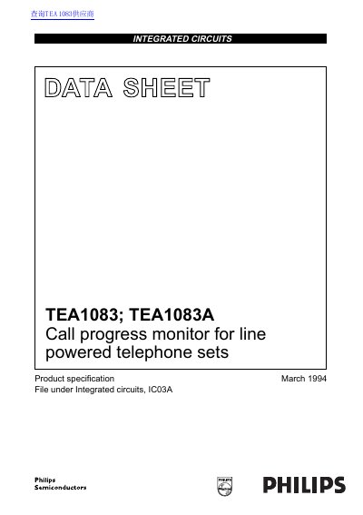 Philips TEA1083/TEA1083A Call Progress Monitor Datasheet - cover page
