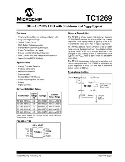 Microchip TC1269 Low Dropout Regulator Datasheet - cover page