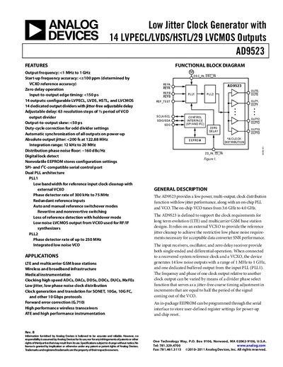Analog Devices AD9523 Clock Generator Datasheet - cover page