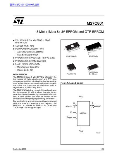 STMicroelectronics M27C801 8 Mbit EPROM Datasheet - cover page