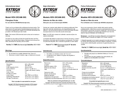 Extech HDV-25CAM-30G Fiberglass Probe Informational Sheet - cover page