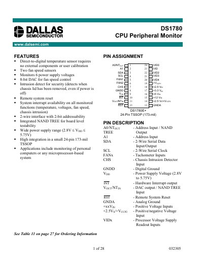 Dallas DS1780 CPU Peripheral Monitor Datasheet - cover page