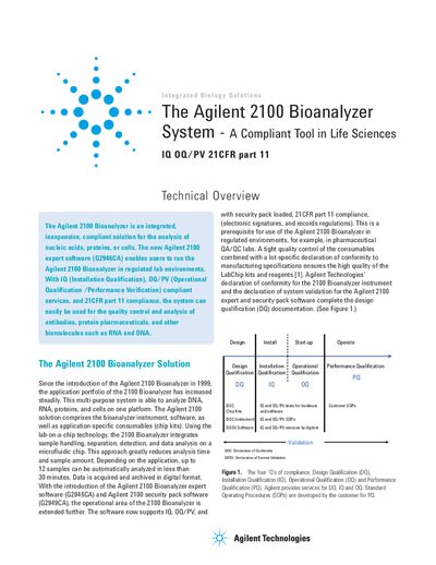 Agilent The Agilent 2100 Bioanalyzer System - A compliant Tool in the Life Sciences IQ OQ/PV 21CFR part 11 Manual(1)