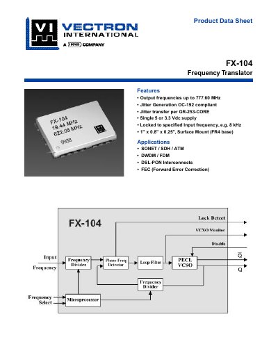 Vectron FX-104 Frequency Translator Datasheet - cover page