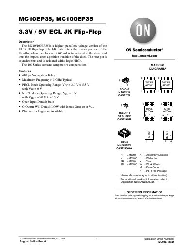 ON Semiconductor MC10EP35 / MC100EP35 ECL JK Flip-Flop Datasheet - cover page