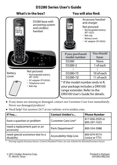 Uniden D3280 Series Cordless Phone User's Guide - cover page