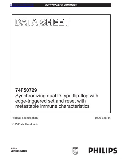 Philips 74F50729 Synchronizing Dual D-Type Flip-Flop Data Sheet - cover page