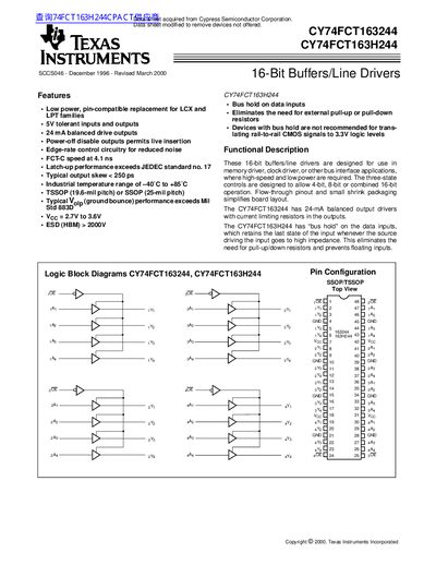 Texas Instruments CY74FCT163244 CY74FCT163H244 Datasheet - cover page