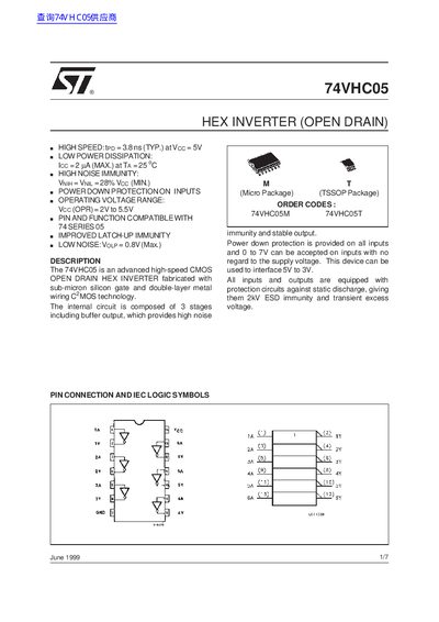 ST 74VHC05 datasheet - cover page