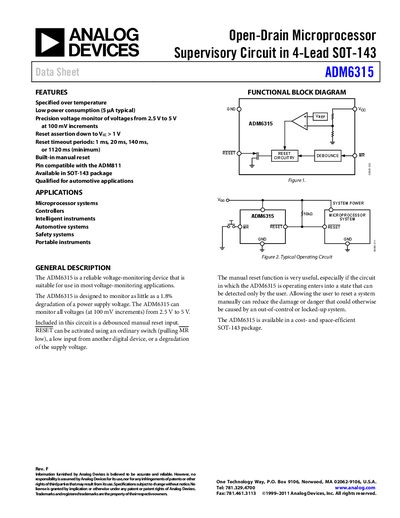 Analog Devices ADM6315 Product Handbook Rev F