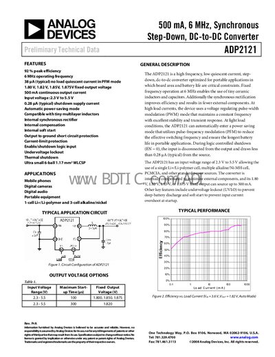 Analog Devices ADP2121 Step-Down DC-DC Converter Datasheet - cover page