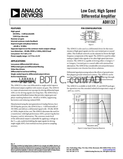 Analog Devices AD8132 Datasheet - cover page