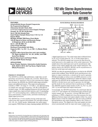 Analog Devices AD1895 Asynchronous Sample Rate Converter Datasheet Rev B - cover page