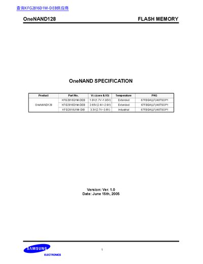 Samsung OneNAND128 Datasheet - cover page
