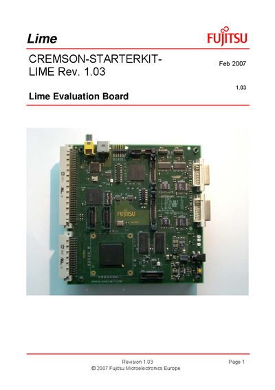 FUJITSU -CREMSON-STARTERKITLIME Rev. 1.03 Feb 2007 1.03 Lime Evaluation Board - cover page