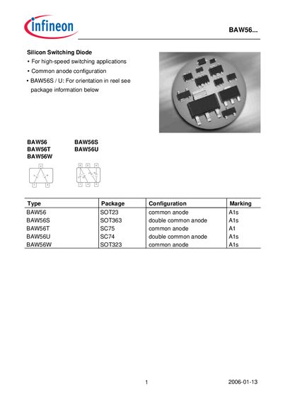 Infineon BAW56 Silicon Switching Diode Datasheet - cover page