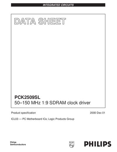 Philips PCK2509SL 50-150 MHz 1:9 SDRAM Clock Driver Datasheet - cover page