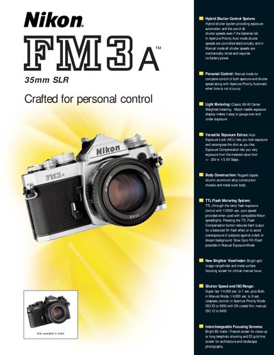 Nikon FM3A User Manual - cover page