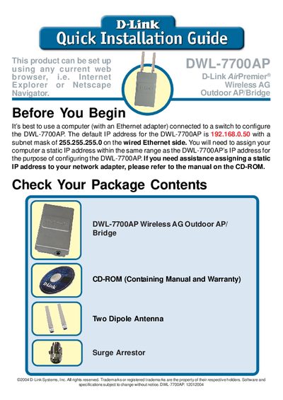D-Link DWL-7700AP Quick Installation Guide - cover page