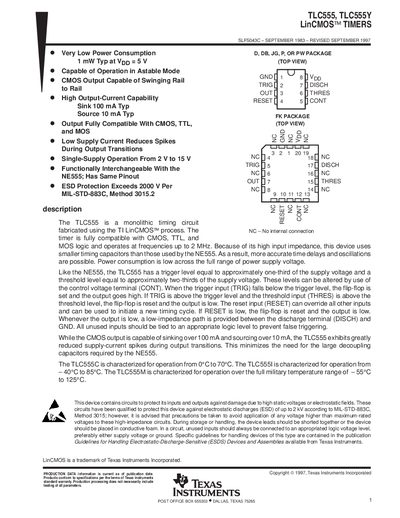 Texas Instruments TLC555/TLC555Y Timer Handbook - cover page