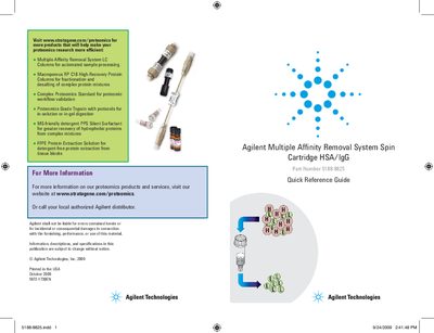 Agilent Multiple Affinity Removal System Spin Cartridge HSA/IgG Quick Reference Guide - cover page