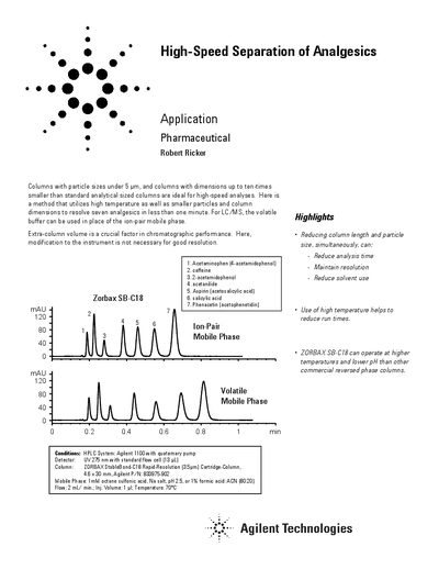 Agilent ZORBAX SB-C18 Rapid-Resolution High-Speed Separation of Analgesics Application Note - cover page