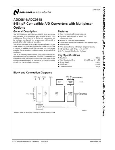 National Semiconductor ADC0844/ADC0848 8-Bit A/D Converter Handbook - cover page