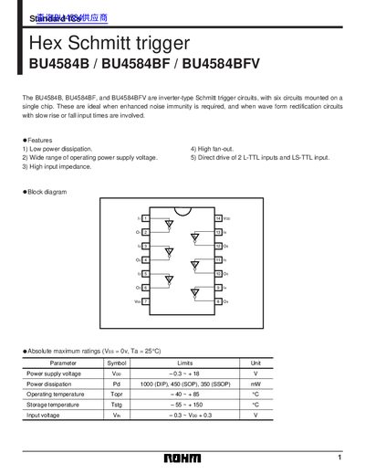 ROHM BU4584B BU4584BF BU4584BFV Hex Schmitt trigger - cover page