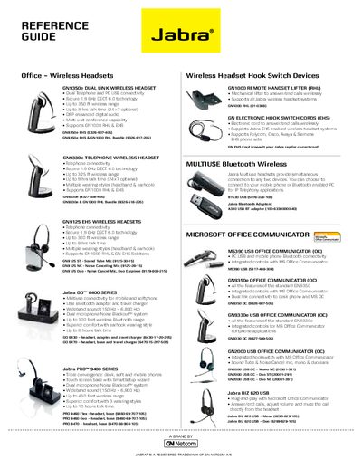 Jabra Wireless Headsets Reference Guide - cover page