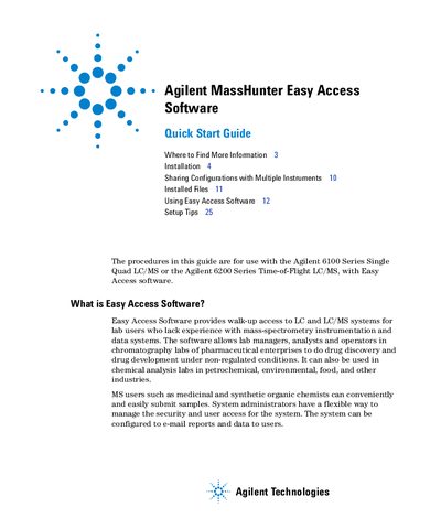 Agilent MassHunter Easy Access Software Quick Start Guide - cover page