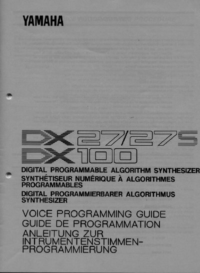 Yamaha DX27/27S/100 Voice Programming Guide - cover page