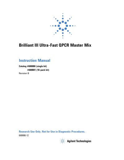 Agilent Brilliant III Ultra-Fast QPCR Master Mix Instruction Manual - cover page