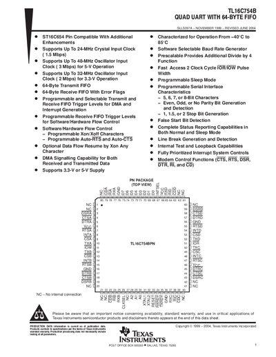Texas Instruments TL16C754B Datasheet - cover page