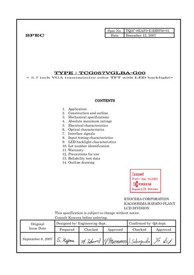 KYOCERA TCG057VGLBA-G00 Manual - cover page