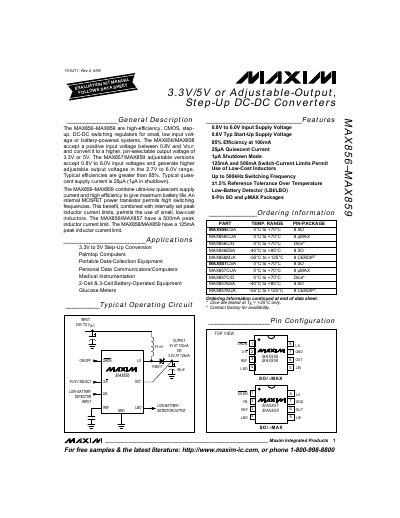 Maxim MAX856-MAX859 Step-Up DC-DC Converter Datasheet - cover page