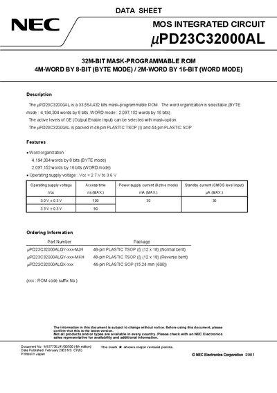 NEC uPD23C32000AL Datasheet - cover page