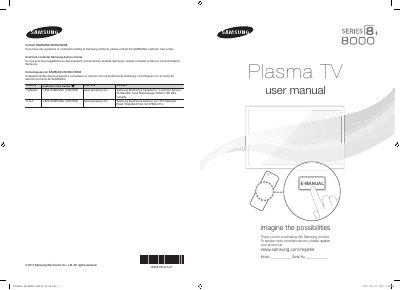 Samsung Series 8+ 8000 Plasma TV User Manual - cover page