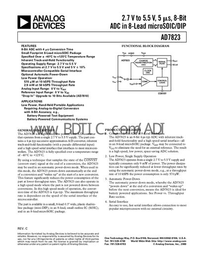 Analog Devices AD7823 8‑Bit ADC Datasheet - cover page