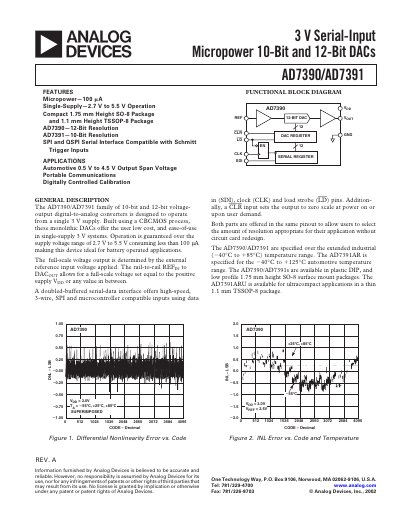 Analog Devices AD7390/AD7391 Digital-to-Analog Converter Datasheet - cover page