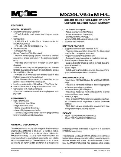 Macronix MX29LV64xM H/L Datasheet - cover page