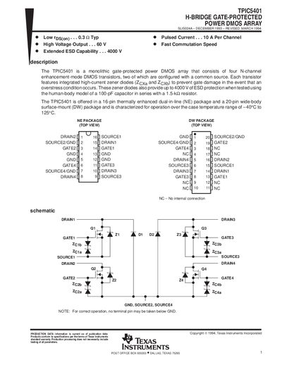 TEXAS INSTRUMENTS TPIC5401 Data Sheet - cover page