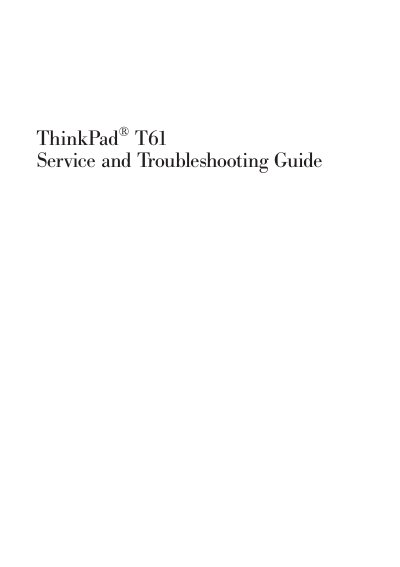 Lenovo ThinkPad T61 Service and Troubleshooting Guide - cover page