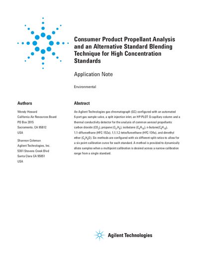 Agilent 7890A Gas Chromatograph Propellant Analysis Application Note - cover page