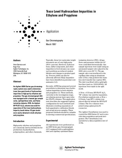 Agilent 6890 Series Trace Hydrocarbon Impurities in Ethylene Propylene Application Note - cover page